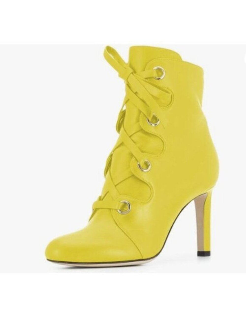 YDN Women Classic Closed Round Toe Ankle Boots Lace Up Thick High Heels Yellow